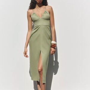 Zara Olive Midi Dress with Slit